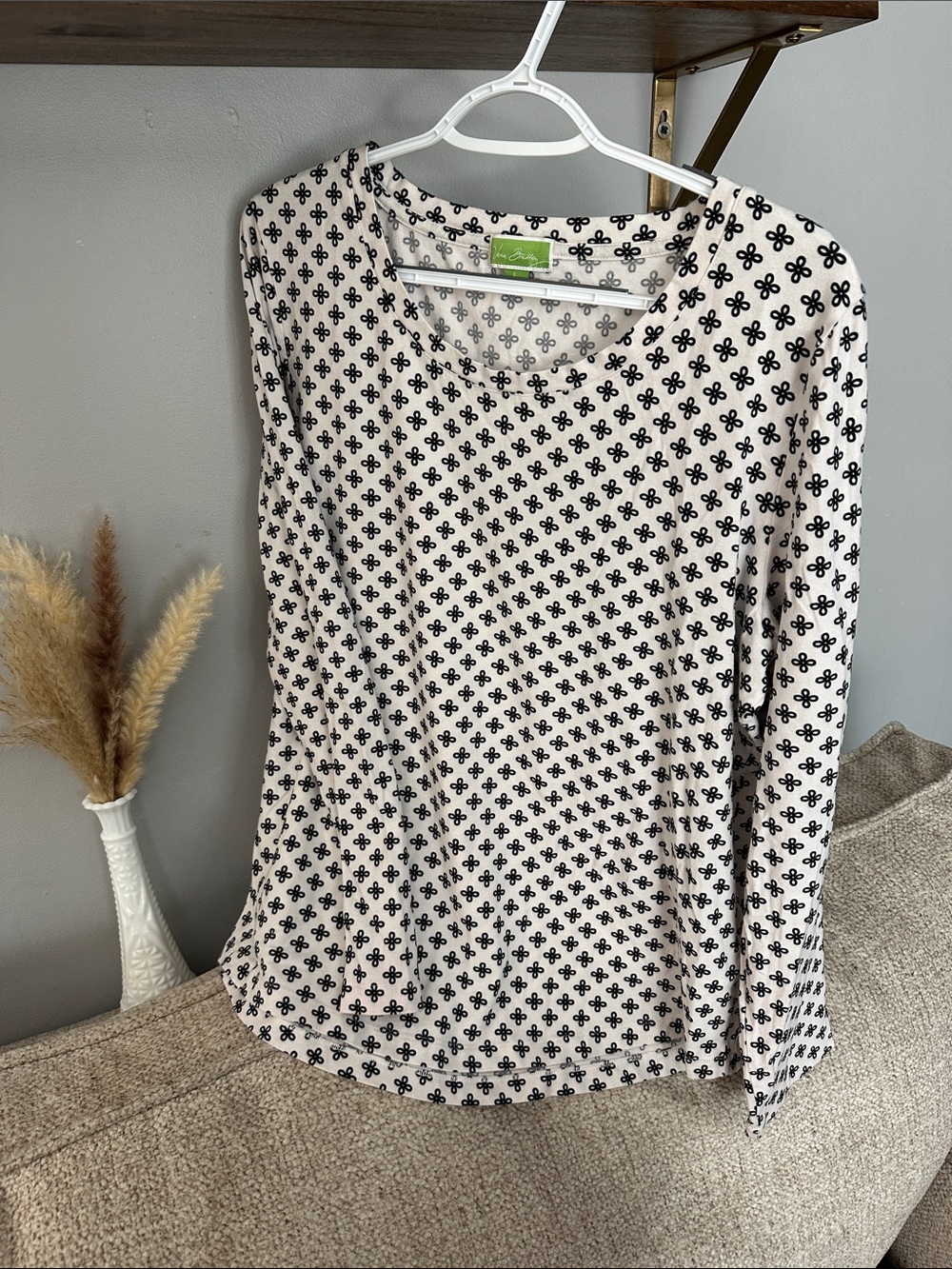 Vera Bradley Cream Long-Sleeve Top with Black Geometric Print